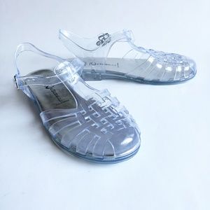 Jeffrey Campbell Womens 39 8.5 Clear Jelly Sandals Flats Gelly TStrap Closed Toe